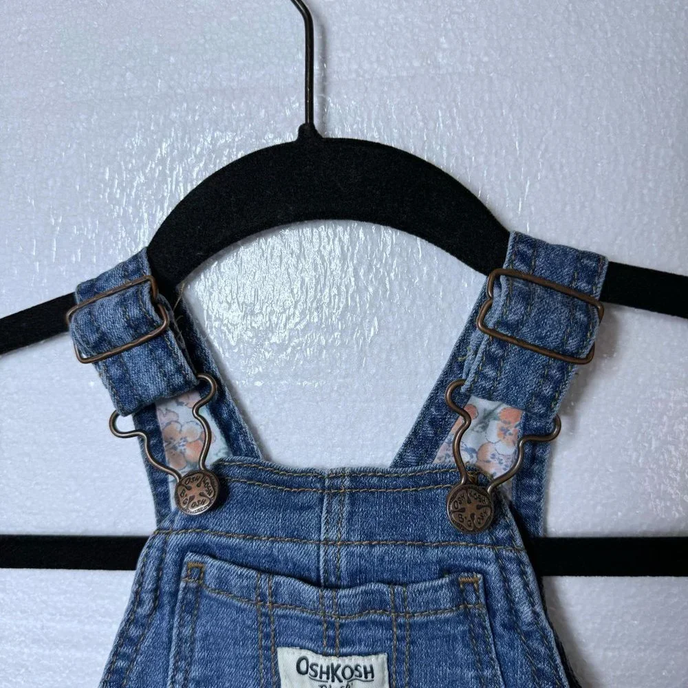 OshKosh B'Gosh Baby Girls Size 3M 3 Months Denim Jean Overalls Floral Blue Pants